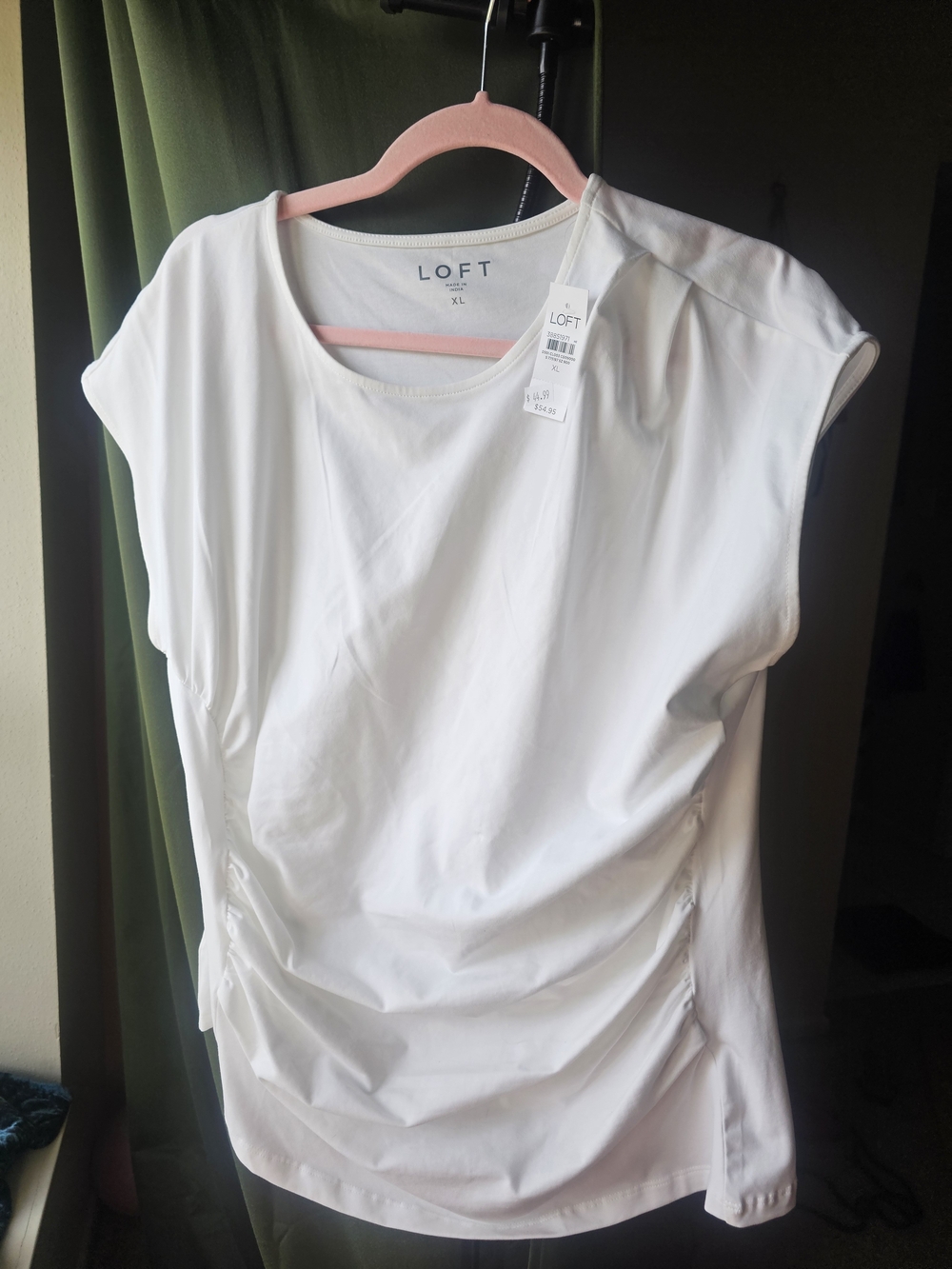 LOFT White Cap Sleeve Side-Ruched Scoop Neck Top